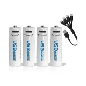 AiVR USB-C 4Pc AA 2550 mAh Rechargeable Batteries